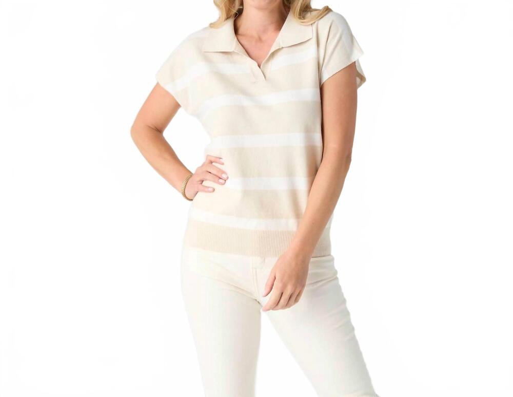 NEW COCO + CARMEN women's lightweight heavenly luxe v neck stripe top in oatmeal